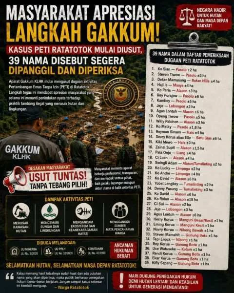 Masyarakat Apresiasi Langkah Gakkum: Dugaan PETI Ratatotok Mulai Diusut, 39 Nama Disebut Segera Dipanggil dan Diperiksa