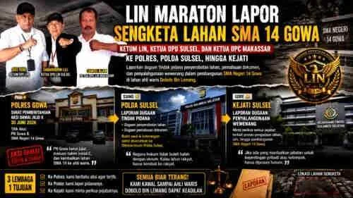 Ketum LIN, Ketua DPD Sulsel, dan Ketua DPC Makassar Maraton Lapor Dugaan Pidana Sengketa Lahan SMA Negeri 14 Gowa ke Polres, Polda, hingga Kejati