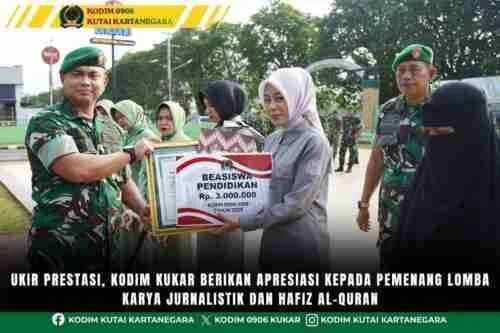 Ukir Prestasi, Kodim Kukar Berikan Apresiasi kepada Pemenang Lomba Karya Jurnalistik dan Hafiz Al-Quran