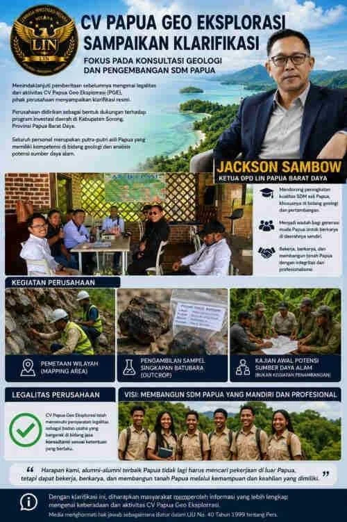 CV Papua Geo Eksplorasi Sampaikan Klarifikasi: Fokus pada Konsultasi Geologi dan Pengembangan SDM Papua