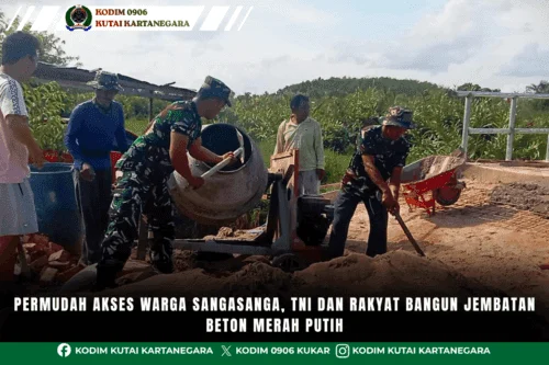 Permudah Akses Warga Sangasanga, TNI dan Rakyat Bangun Jembatan Beton Merah Putih