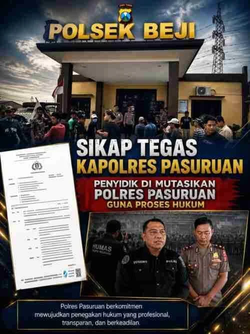 Polres Pasuruan Nonjobkan Anggota Reskrim Polsek Beji, Wujud Komitmen Transparansi Penanganan Dugaan Penganiayaan
