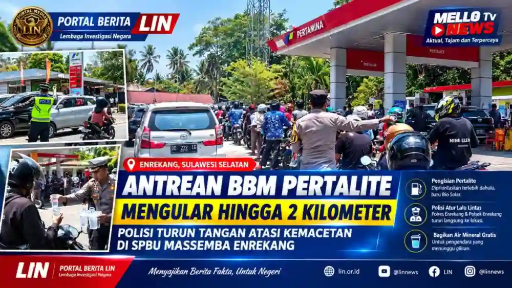 Antrean BBM Pertalite Mengular hingga 2 Kilometer di SPBU Massemba Enrekang, Polisi Turun Tangan Atasi Kemacetan