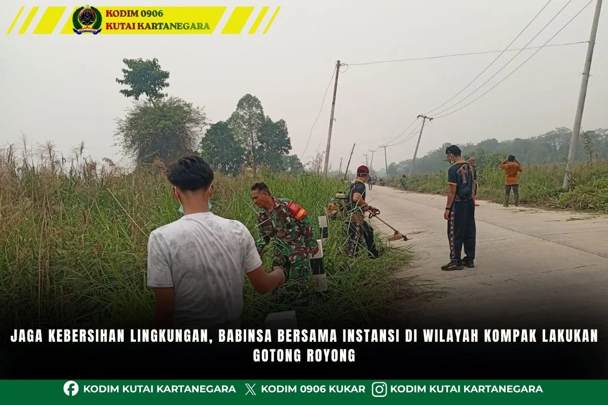 Jaga Kebersihan Lingkungan, Babinsa Bersama Instansi di Wilayah Kompak Lakukan gotong royong
