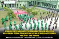 Wujudkan Semangat Kebersamaan Dalam Menjaga Kesehatan, Kodim 0906/Kukar Gelar Olahraga Bersama Prajurit Dan Persit