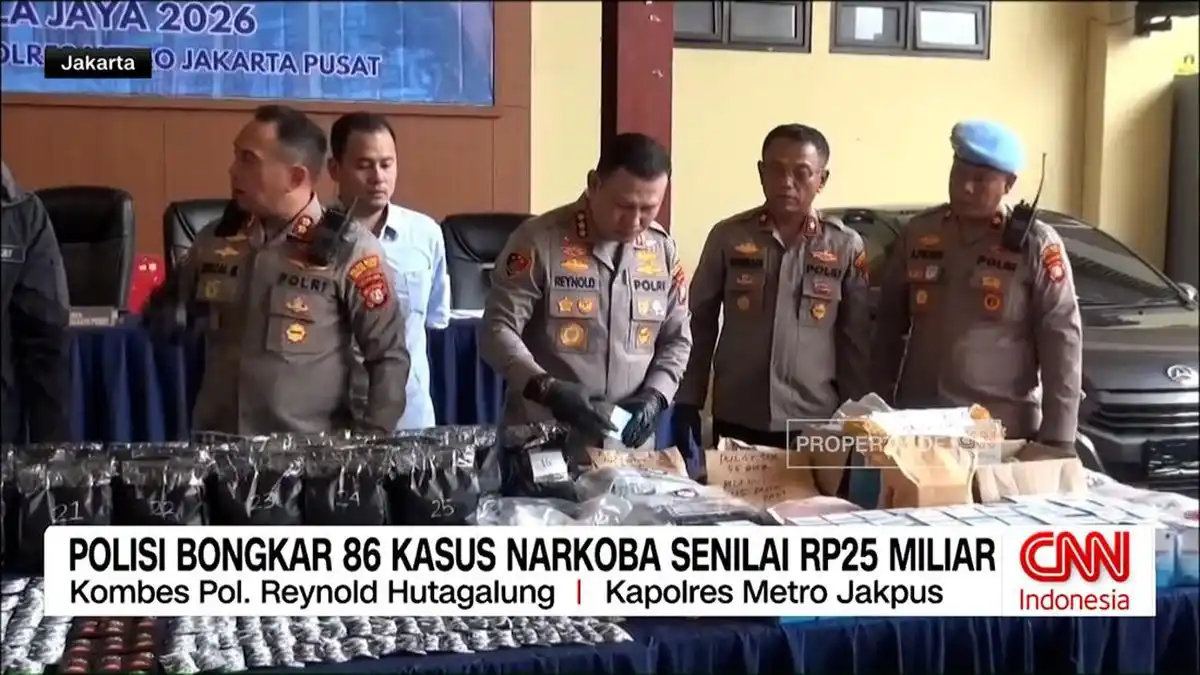 Polisi Jakarta Pusat Ungkap 86 Kasus Narkoba dengan Barang Bukti Senilai Rp25 Miliar